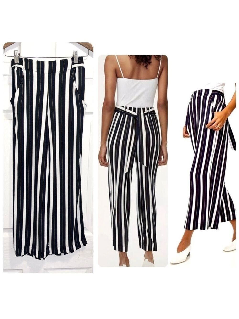 Wilfred Aritzia Faun Pants High-Waisted Wide Leg Pin Stripes Black Tie Size XXS